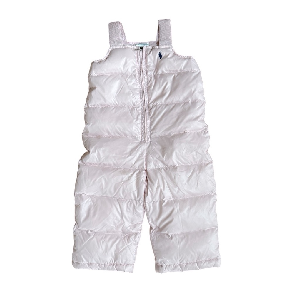Ralph Lauren Pink Snowsuit Bib Baby Girl 9M White Duck Down Filler